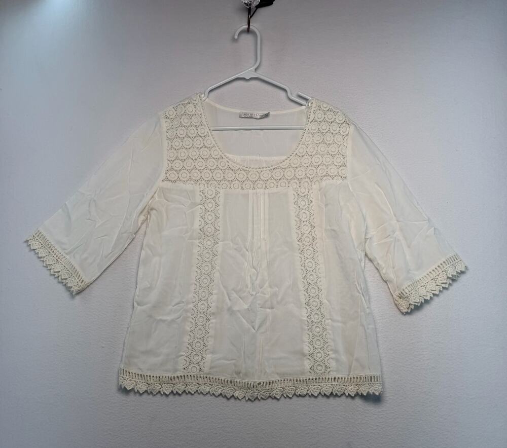 Solitaire women’s white cotton lace petite Medium Blouse office feminine boho